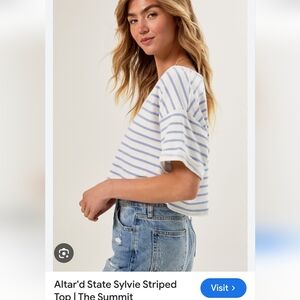 Altar'd State SYLVIE Blue and White Striped Tee MEDIUM